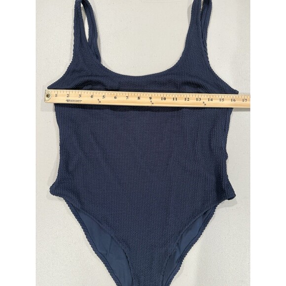 H&M Swimsuit One Piece Womens Medium Navy Textured No Bra Pads Stretch Travel - Picture 5 of 5
